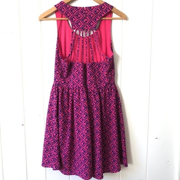 Buttons Womens Pink & Blue Dress w/Back Cut-out Medium - Picture 2 of 9